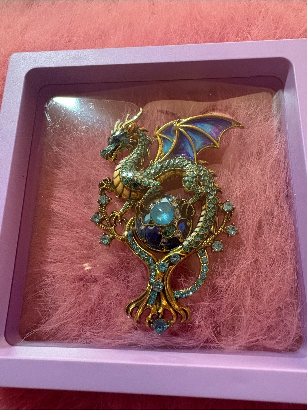 Ornate Gold Dragon Decorative Brooch - Blue and Teal - Picture 2 of 6